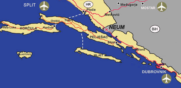 Neum Map Adriatic coast Bosnia and Herzegovina